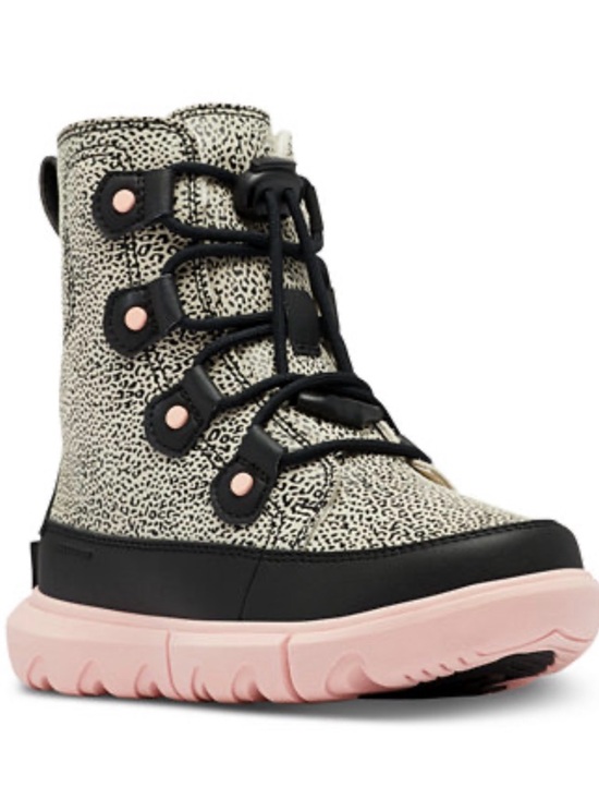 Sorel Other - Sorel Kid's Girl Explorer Lace Waterproof Boots Chalk/Black Pink and Black Sz8